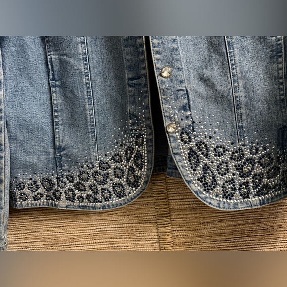 Christine Alexander Rhinestone Bling Blue Denim Jean Jacket Women Size Large - Picture 7 of 13